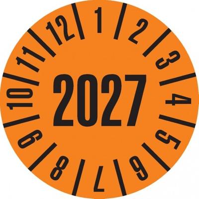 Dreifke® Prüfplakette 2027, orange, Folie, ablösbar, Ø 35mm, 60 Stk.