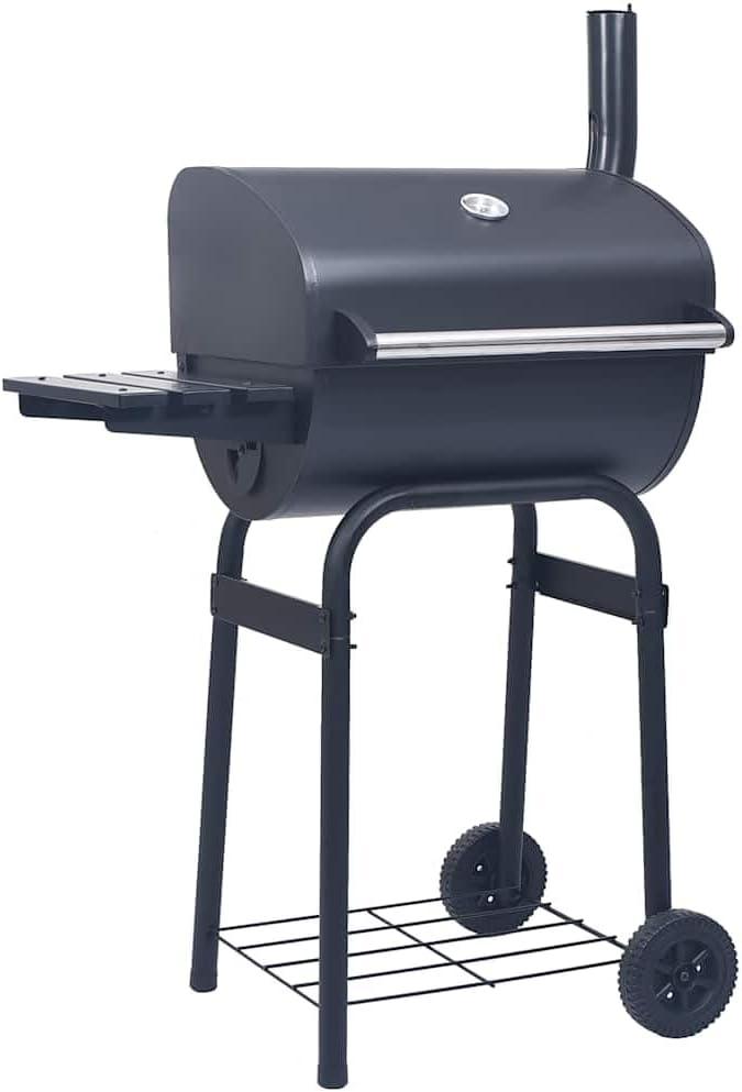 Holzkohlegrill mit Ablage unten, Schwarz, Holzkohlegrill mit Rädern, Grillwagen für Terrasse, Outdoor, Garten, Camping