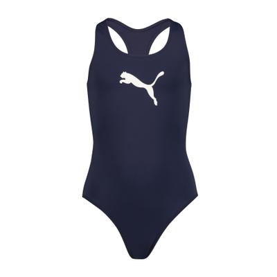 Badeanzug PUMA "PUMA SWIM GIRLS RACERBACK SWIMSUIT", Kinder, Gr. 164, N-Gr, blau (navy), Obermaterial: 80% Baumwolle, 20% Elasthan, Badeanzüge Badeanzug, Racerback-Passform