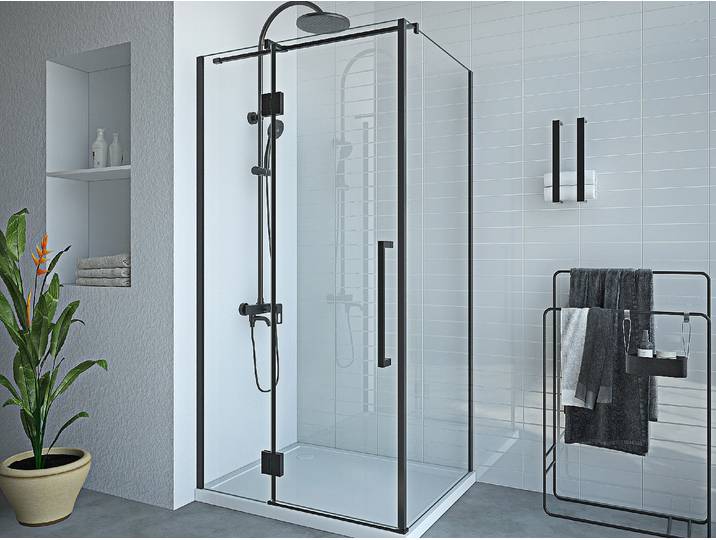 Duschtrennwand Industriel-Stil - 80 x 100 x 190 cm - Schwarz matt - PRINCETON