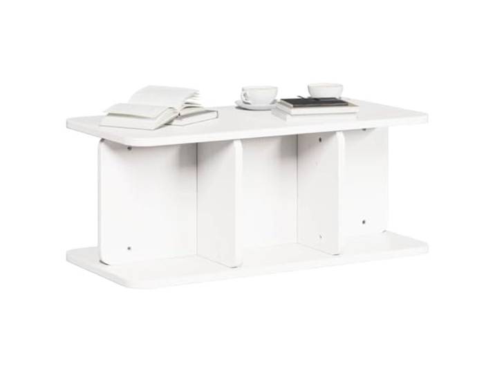 KTHLBRH Couchtisch weiß 80 x 39,5 x 33,5 cm Massives Kiefernholz, rechteckige Form, rustikaler Stil, Wohnzimmermöbel