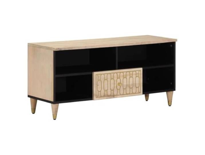 HEFZGDB TV-Schrank 100x33x46 cm Massivholz Mango mit handgeschnitztem Design und großer Stauraum für Wohnzimmer, Robustes TV-Möbel aus tropischem Hartholz mit Stabiler Oberplatte