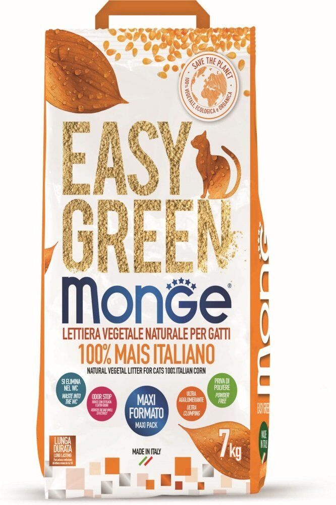 Monge Easy Green 7 kg Lettiera Vegetale Naturale per Gatti 100% Mais Italiano