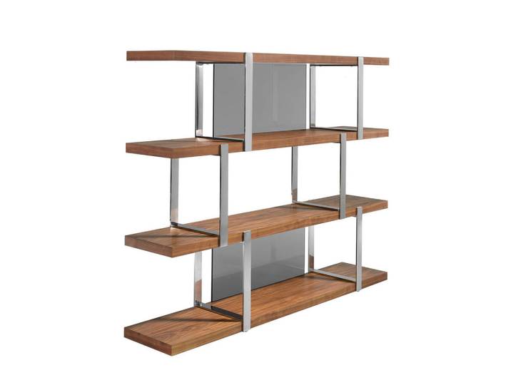 Angel Cerda Regal aus Nussbaum mit schwarzen Glasfächern, Walnussfarben, Schwarz, Edelstahlfarben, Metall, Nachbildung,Nussbaum, Essen/Getränk, 2 Fächer, Rechteckig,Rechteckig, 180x146x40 cm, Wohnzimmer, Regal, Bücherregale
