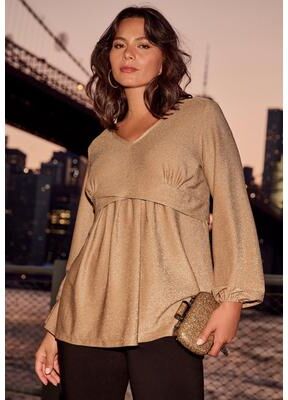 Plus Size Women's Peplum Shimmer Top by Avenue in Gold Shimmer (Size 22/24)
