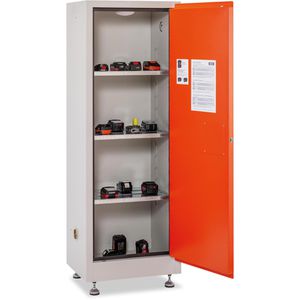 CEMO Akku-Lagerschrank FMplus L, 11653, mit 3 Fachböden, orange, (B/H/T) 60 x 165 x 46cm