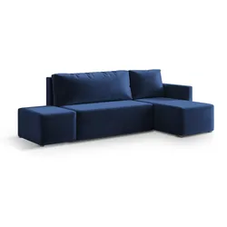 ECKSOFA VELOTTI R-S Blau Plüsch-Stoff mit Schlaffunktion