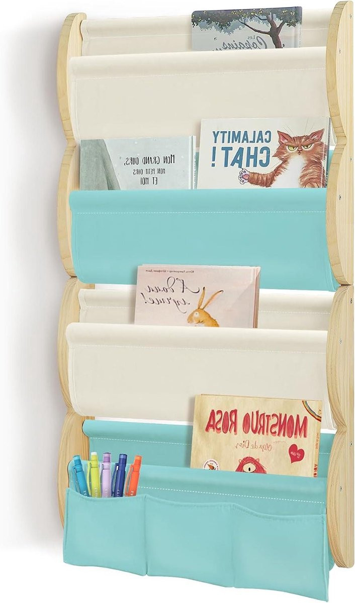 Blauwe Kinderboekenplank met 4 verstelbare lagen, Hoogte: 81 cm