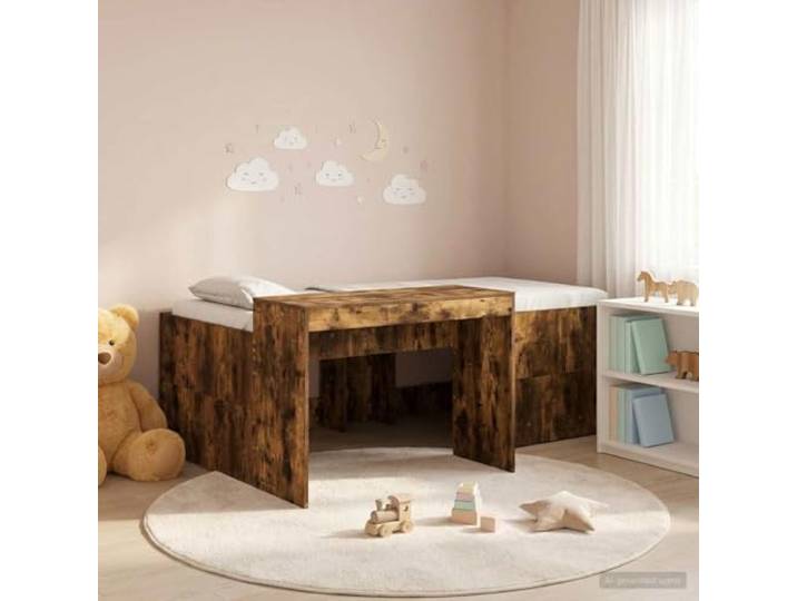 RJPLMFV Hochbett für Kinder, integrierter Schreibtisch, Eiche Rauchgrau Langlebiges Holzwerkstoff, robuste feste Lamellen, modernes Design, einfache Montage für 2 Personen