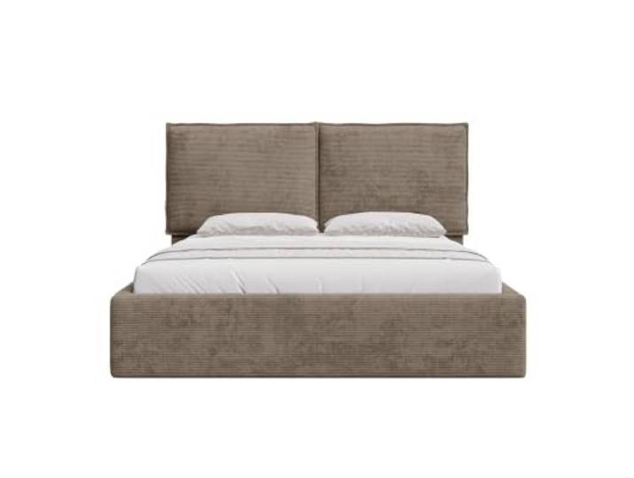 Chilly. Möbel Design Bett Menton - Minimalistisches Polsterbett mit Bettkasten, Lattenrost und Kopfteil - 200x200 cm - Metallrahmen - Cord Braun