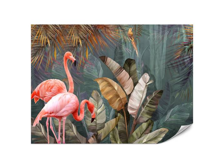 FOTOTAPETE für Wohnzimmer Flamingos Dschungel Blätter Tropisch 200x140