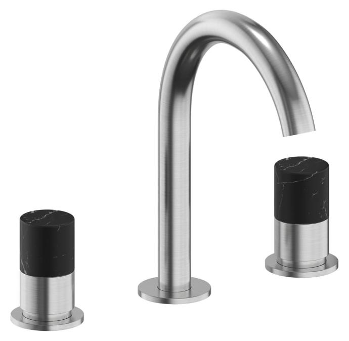 ALLUVION Minerva Edelstahl 3-Loch Waschtischarmatur mit hohem Auslauf 150