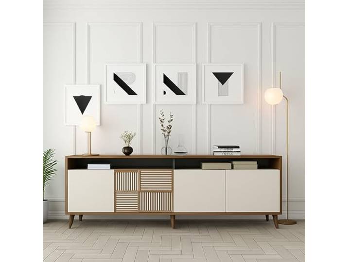 Dmora Anrichte Rotanev 180x35x78,6 cm Braun 2 Böden 6 Fächer, Sideboard