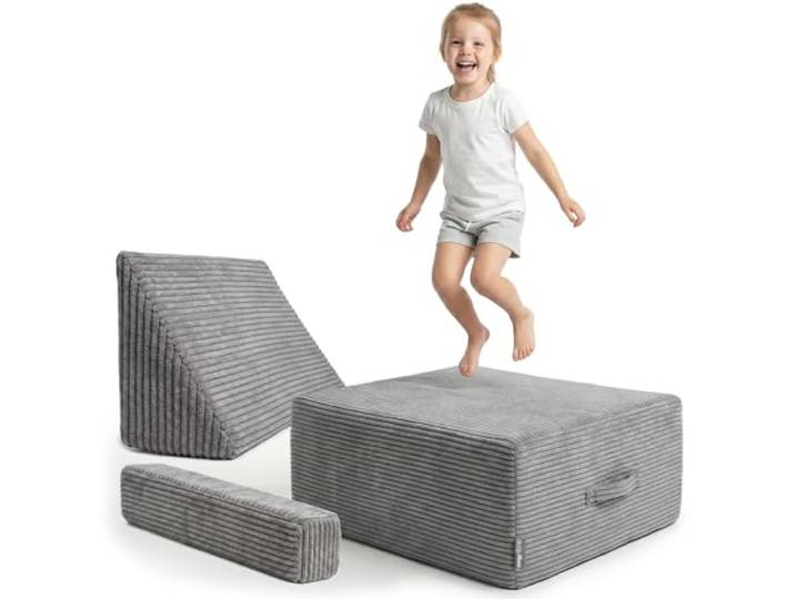 KiddyMoon Hüpfpolster Für Kinder Hüpfmatratze Kindertrampolin Für Zuhause Turnmatte Matratze Zum Hüpfen Abnehmbarer Bezug Waschbar, Dunkelgrau