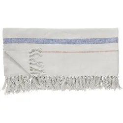Hübsch 701101 Decke weiß und blau mit Fransen