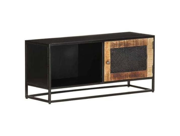 KGFHERENB TV-Schrank 90x30x40 cm Mangoholz Lowboard Fernsehtisch Industrieller TV-Tisch mit geschnitzter Front und stabilem Eisenrahmen, passend für Ihr Wohnzimmer.