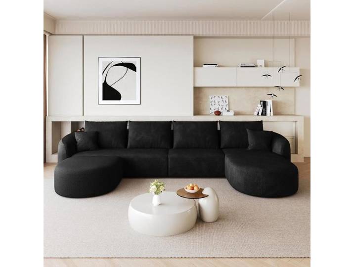 Canapé modulable U 336 x 168 x 85 cm en tissu chenille sofa compression sans cadre canapé nuage sans montage noir