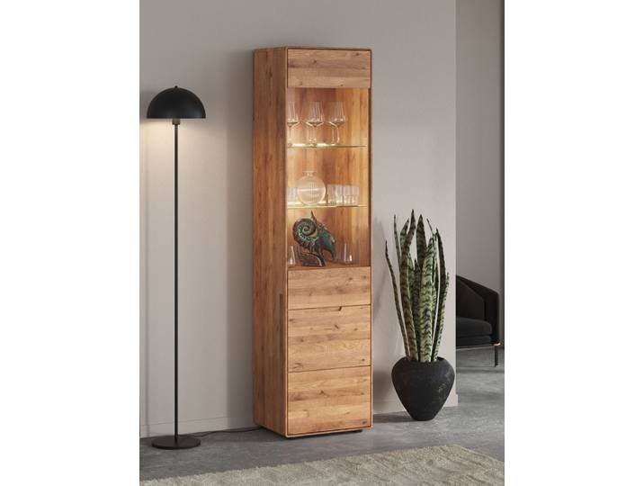 Massive 1-türige Vitrine Donna in Wildeiche – Montierte Lieferung – 3%-Vorkasse-Rabatt