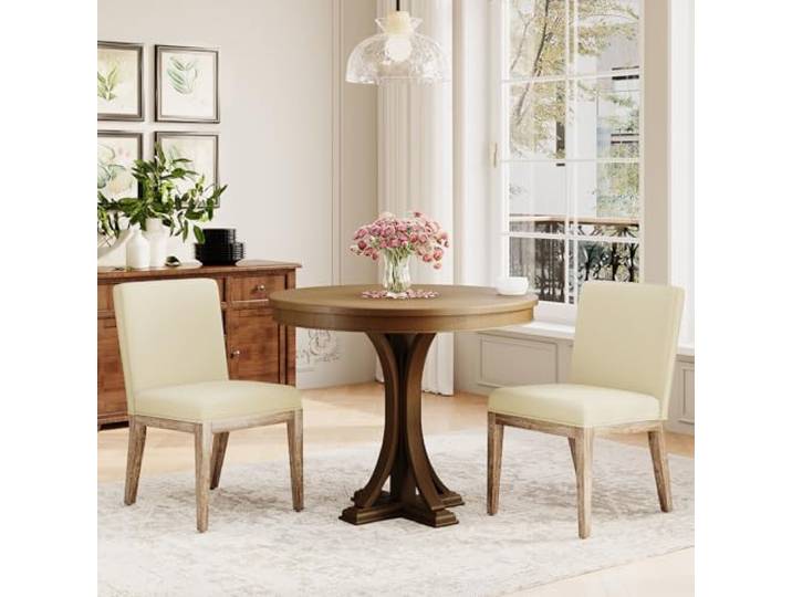 COLAMY Esszimmerstühle 2er Set, Moderne Esszimmerstühle mit Stoffbezug, Küchenstühle im Landhausstil für Restaurant und Wohnzimmer, Beige