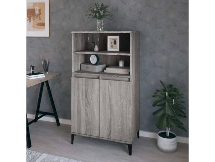 HEFZGDB Stabiles Sideboard mit Wandhalterung zur Sicherung, Graues Highboard aus Holzwerkstoff mit Metallfüßen, Langlebiges Beistellschrank für Wohnraum mit Stauraum, Klassisches
