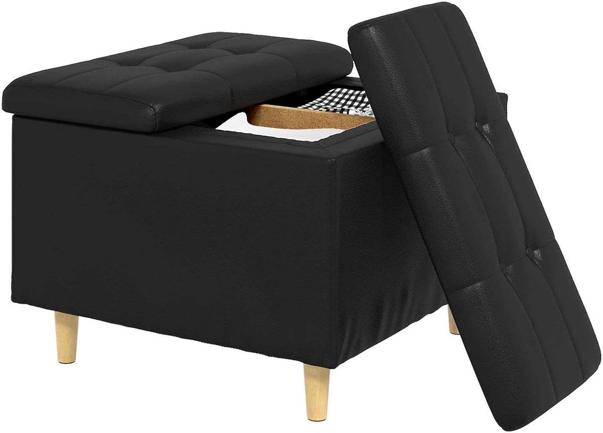 Opberg Ottoman Zitmeubel met kussen - Zwart - B/D/H: 60 x 60 x 45 cm
