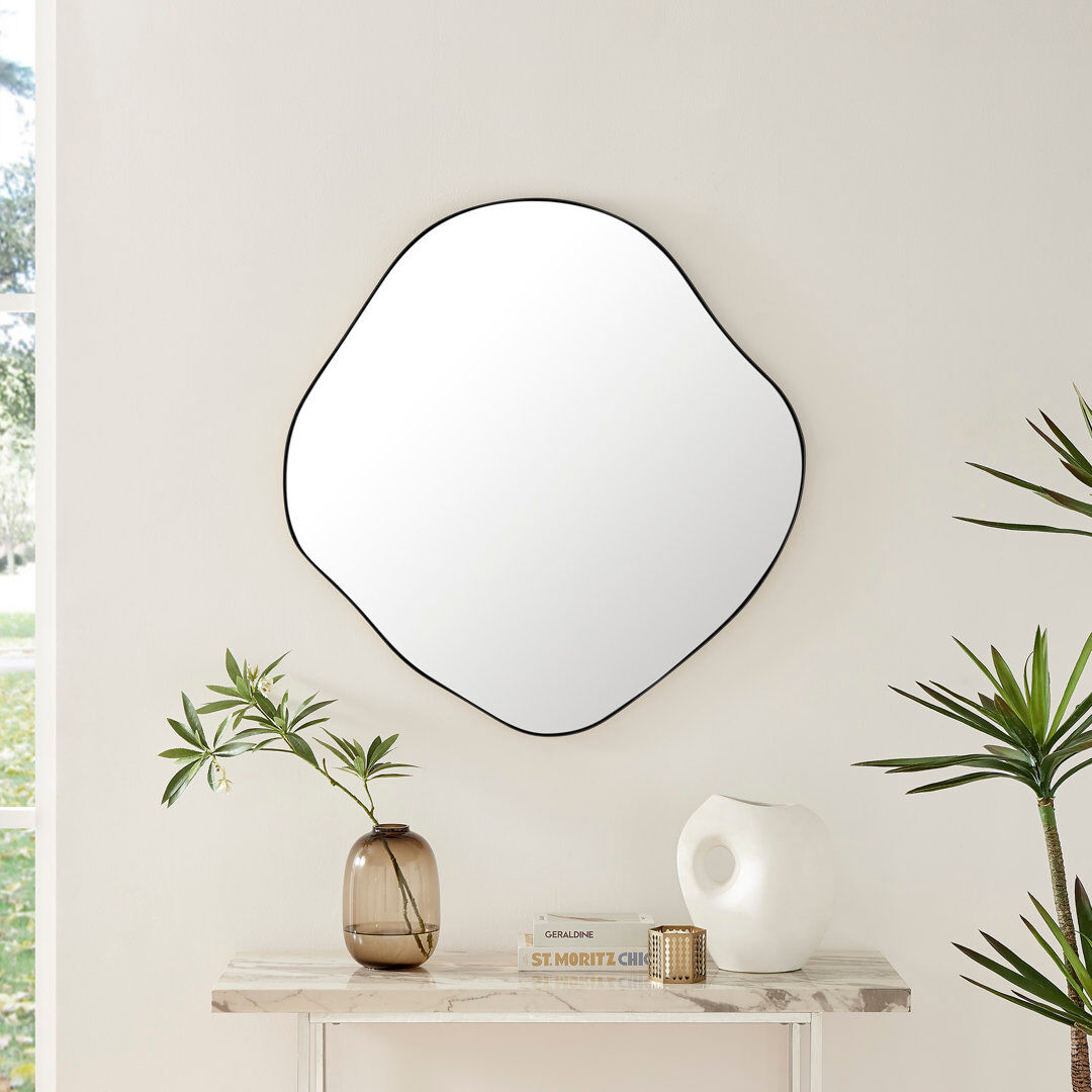 Fairmont Park Loscalzo Pebble Metal Framed Wall Mirror - Organic Shape Hallway Mirror Black 100cm H X 97cm W X 3cm D