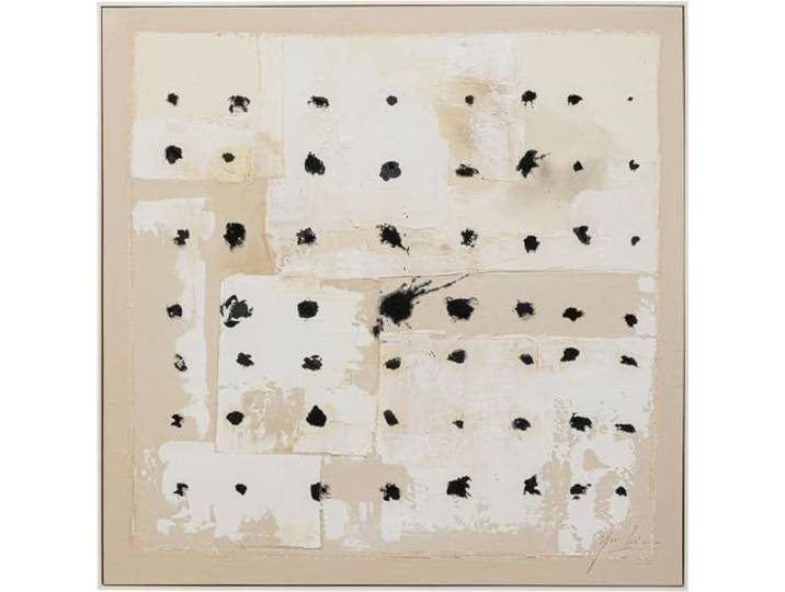 Kare Design Wandbild Creative Dots, Beige, Gerahmt, Quadratisch, Handarbeit, Unikat, Abstrakte Kunst, Wandbild, Modernes Design, Schlafzimmer, Baumwolle, Acryl, Holz 120x120 cm (H/B)