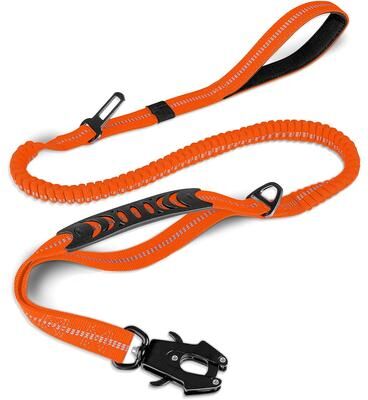 Perfect Picks Market Heavy Duty Tactical Bungee Dog Leash With Reflective Safety Seat Belt orange