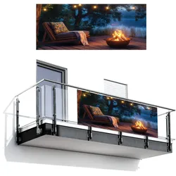 BALKON-SICHTSCHUTZ Lagerfeuer - See - Abendlicht Balkon Deko 300x130 cm