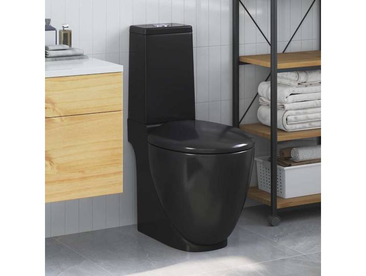 vidaXL WC Keramik-Toilette Badezimmer Rund Senkrechter Abgang Schwarz