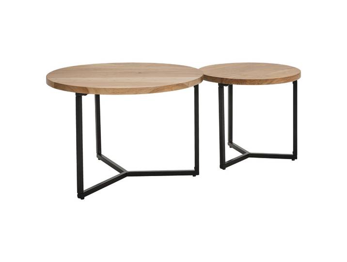 Livetastic Couchtischset, Natur, Holz, Metall, 2-teilig, Akazie, vollmassiv, Holz, rund, 50x70x70 cm, Wohnzimmer, Wohnzimmertische, Satztische