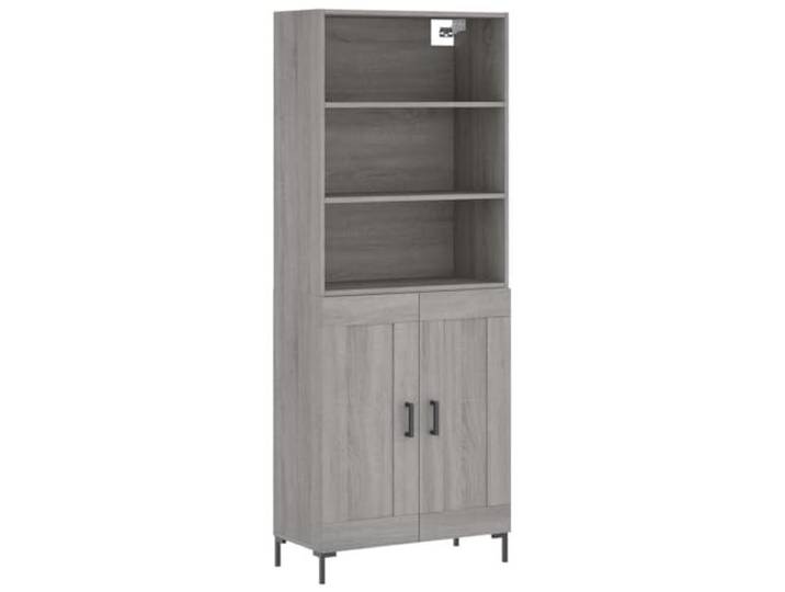 Makastle Highboard Wohnzimmer 69,5x34x180 cm Grau Sonoma Holzwerkstoff mit Türen und Metallfüßen