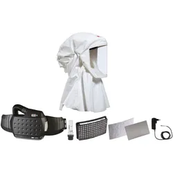 3M Speedglas Versaflo Einweg-Leichthaube S533S, Schutz für Hals und Schulter, Grösse S/M mit Adflo Gebläse-Atemschutz mit Luftschlauch QRS, Adapter, Luftmengenmesser, Vorfilter, Funkensperre, Partikelfilter, Lithium-Ionen-Akku und Ladegerät