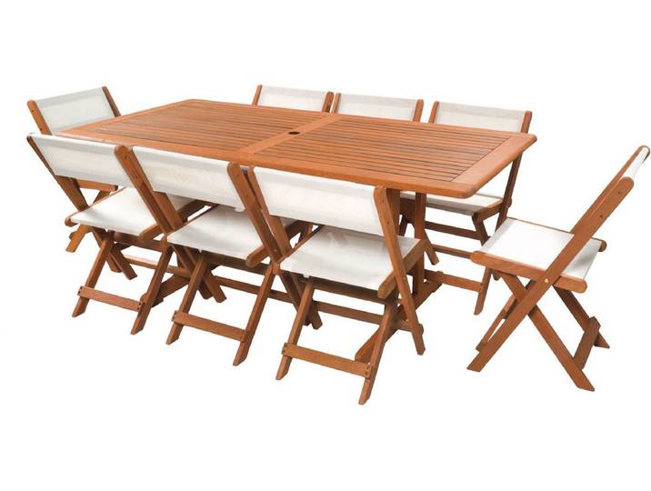 Salon de jardin repas Séoul - 1 Table + 8 chaises - Maple - Beige