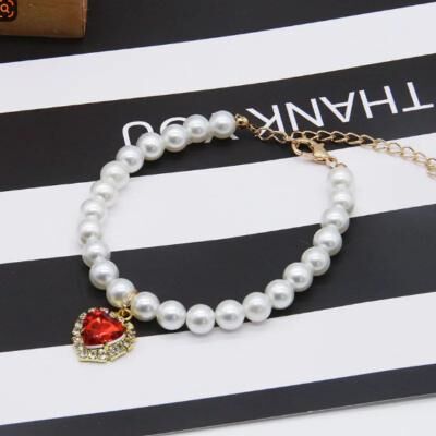 Inspire Select Elegant Pearl Cat Collar Necklace Adjustable Faux Pearl Pet Collar For Cats & Kittens red s 7.99.8 In