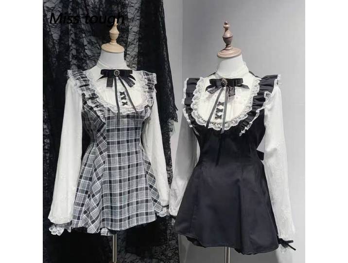 Robe d'hiver Style Lolita japonais Y2k pour femmes, Chic, dentelle, Patchwork, nœud papillon, taille cintrée, rétro, robes de soirée élégantes françaises