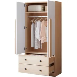 STILVORA Kleiderschrank 70x40x170 cm mit Doppeltüren 2 Schubladen 1 Staufach Holzoptik+Weiß, platzsparend und pflegeleicht für geordnete Kleidung