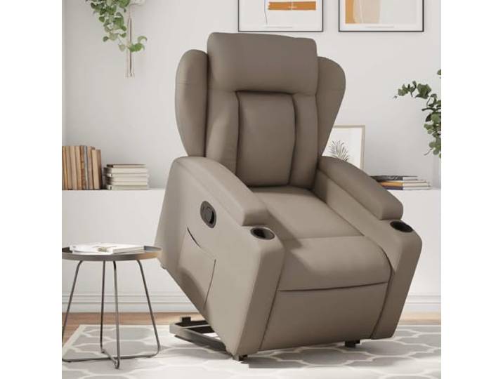 NLQMSU Sessel, neigbar, Cappuccino, Kunstleder Elektromotor zum Heben, manuelle Neigung 135 Grad, Getränkehalter, Seitentasche, strapazierfähiges Kunstleder