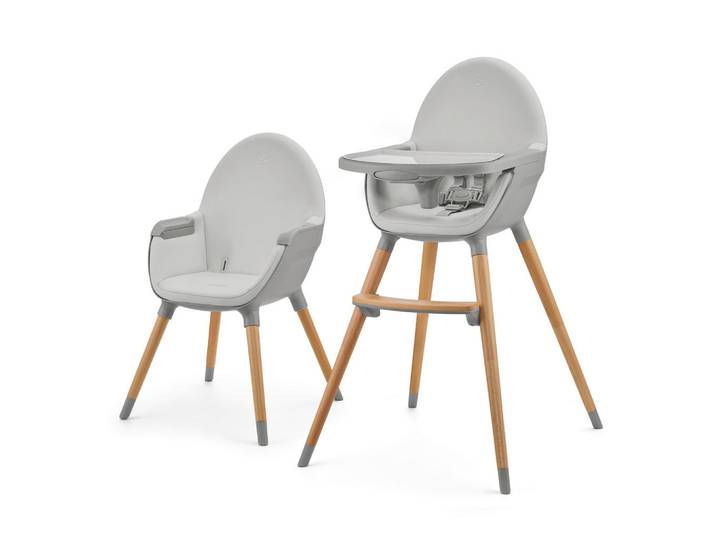 Kinderkraft Hochstuhl Fini 2, Grau, Holz, Kunststoff, Leder, Buche, 55x96x58.5 cm, höhenverstellbar, Essbrett abnehmbar, 5-Punkt-Gurt, Tablett, Holzmöbel, Sitzgelegenheiten Holz, Hochstühle und Tischsitze Holz