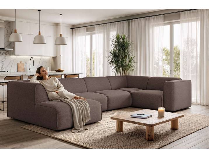 Wohnlandschaft GOODPRODUCT Merid U-Form, B: 367 cm , braun, B:367cm H:70cm T:206cm, 100% Polyester, Sofas, Wohnlandschaft, jederzeit durch Module erweiterbar