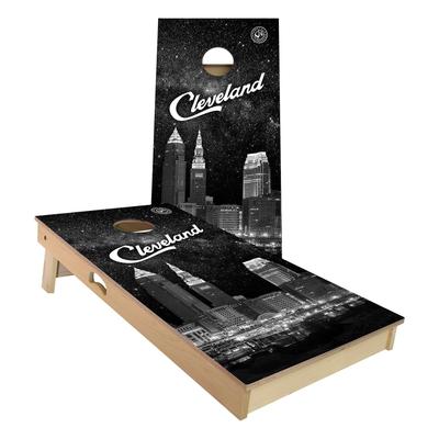 Skip's Garage Cleveland at Night Outdoor Cornhole Board Set