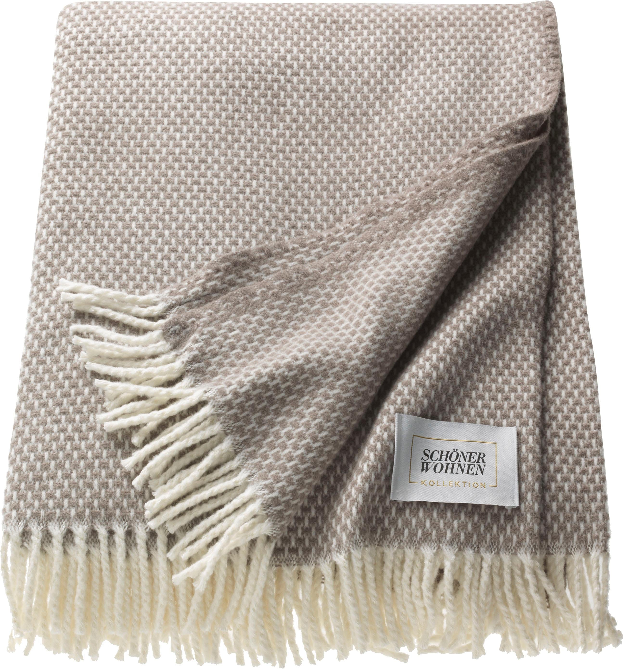 Wohndecke "Zen, Fransen, Kuscheldecke", beige (sand), B:140cm L:200cm, Baumwolle, Polyacryl, SCHÖNER WOHNEN-KOLLEKTION, Wohndecken, Wohndecke, mit Fransen, Kuscheldecke