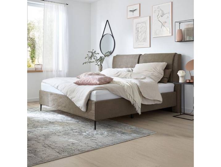 Musterring Polsterbett Elias Komfort Velours mit Kissen-Kopfteil 180x200 cm Taupe modern, Bettkasten Relaxfunktion