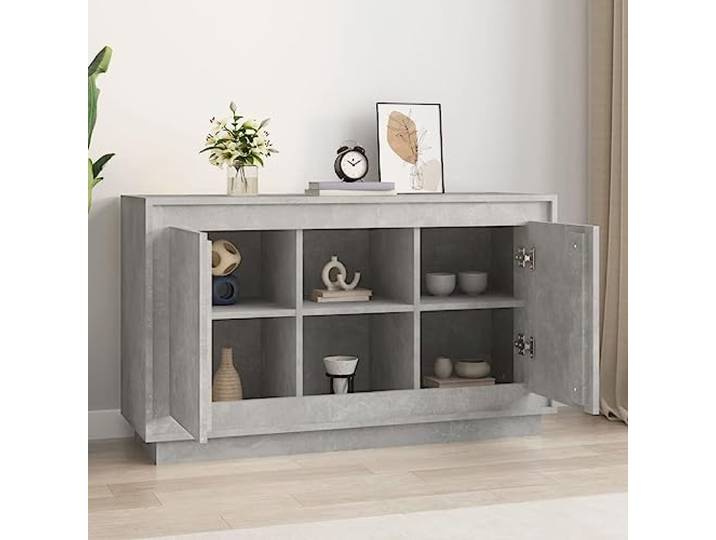 KTHLBRH Anrichte grau Zement 102 x 35 x 60 cm Holz mehrschichtig 6 Fächer, staubdichte Türen, Displayplatte, einfache Reinigung
