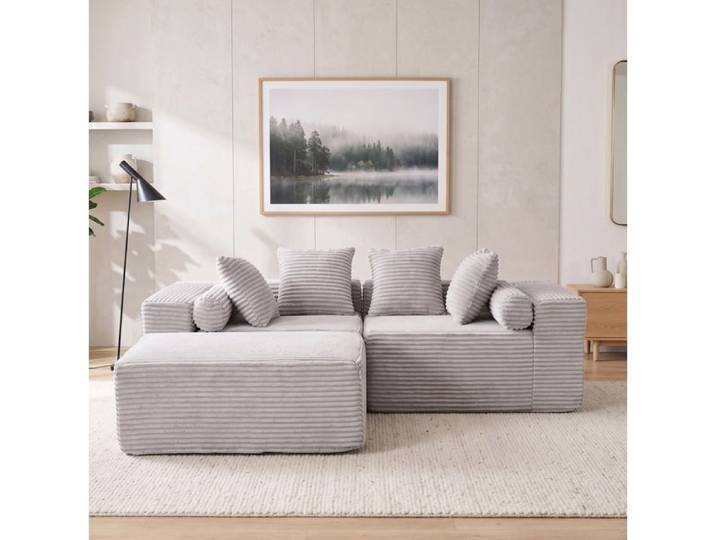 Canapé d'angle modulaire 3 places EVRYAE 215 9 x 105 9 x 41 9 cm avec méridienne chenille grise sans montage