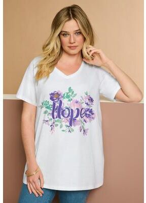 Plus Size Women's Graphic Tee by Roaman's in White Hope (Size 12)