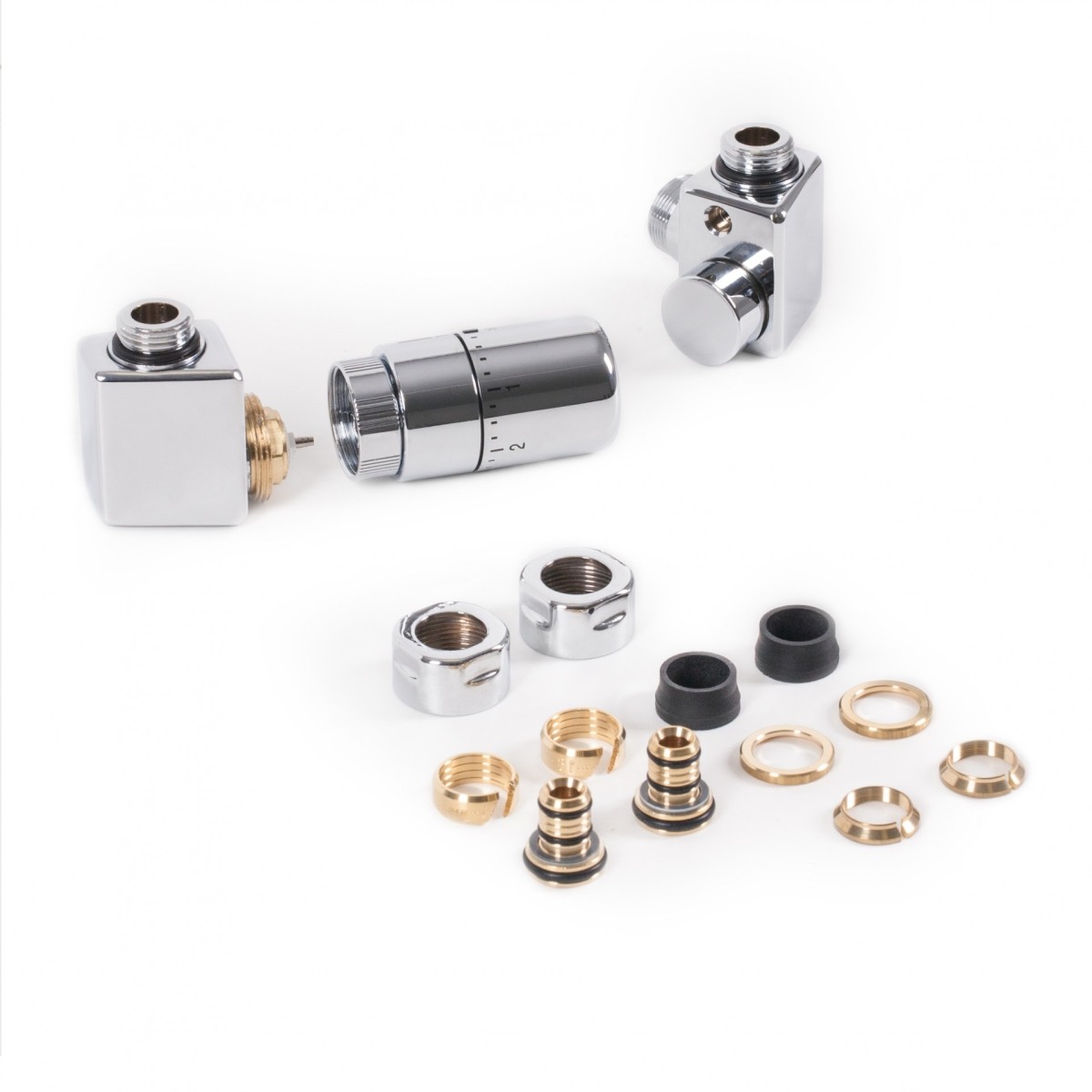 Terma Set Winkeleck-Thermostatventil DEXTER; Chrom; Links; Außengewinde 1/2""-Ø16x2, Ø15, TGETCG6-CR TGETCG6-CR
