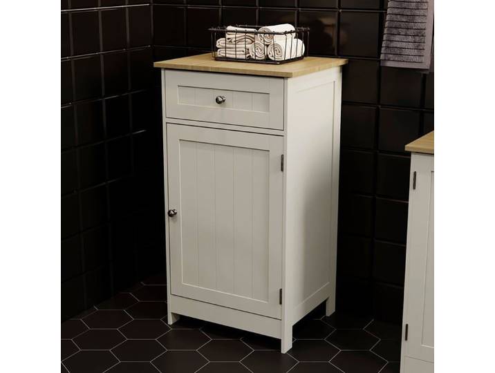 Priano Meuble de Salle de Bain 1 Tiroir 1 Porte Armoire Autoportante Gris & Chêne