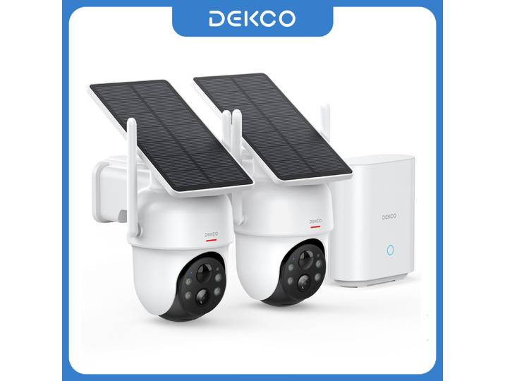 Système de caméra solaire Dekco 3MP, kit 2 caméras sans fil, système de surveillance Wifi, ensemble de caméras PTZ avec support de base domestique, compatible Alexa
