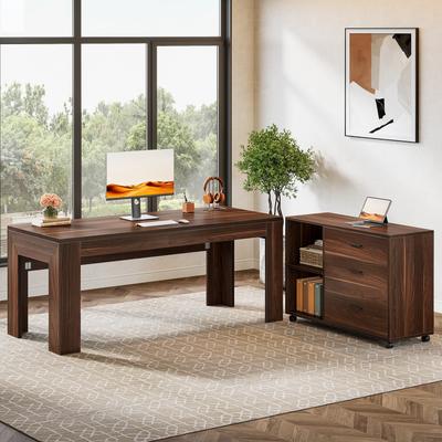YUZHOU "63"" L Shaped Desk with File Cabinet, Executive Office Desk"